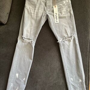 Purple Jeans- P001 Worn Grey Knee Slit